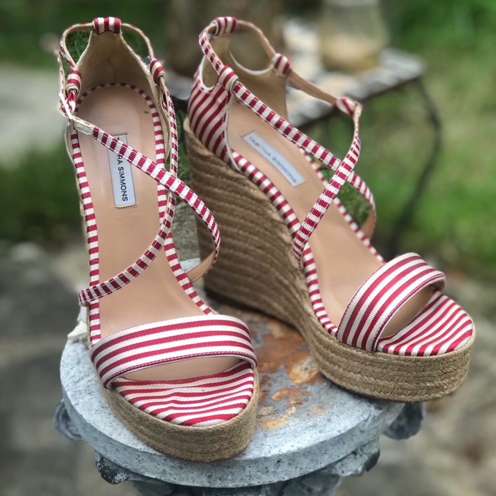 Jenny Striped-Silk Espadrille Wedge Sandals
